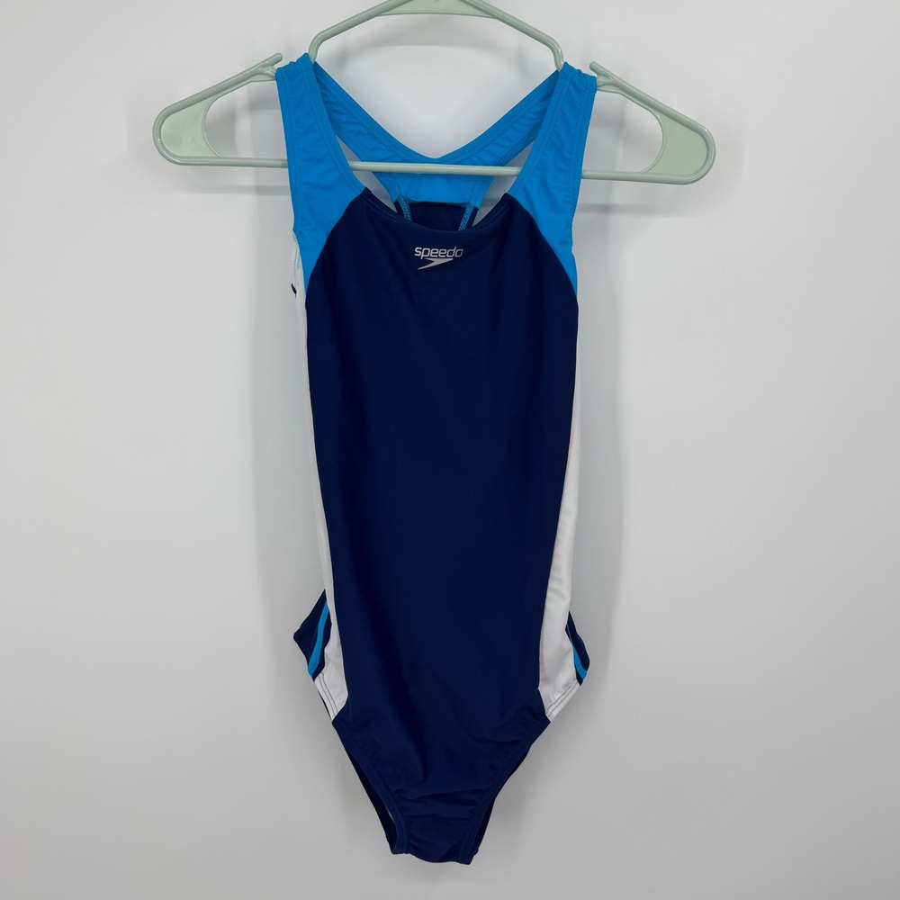 Speedo One Piece Swimsuit Girls 16 Blue Colorblock Racerback 2000077989